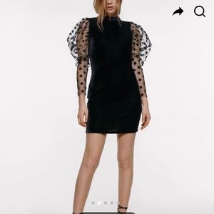 Zara Black Velvet Dress with Dotted Mesh size XS